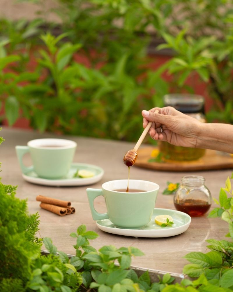 Mojo Big Coffee Cup and Saucer Set Tea Green (350 ml) (Set of 2)