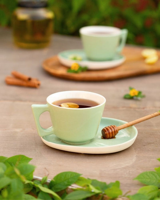 Mojo Coffee Cup and Saucer Set Tea Green (350 ml) (Set of 2 cups and saucers)
