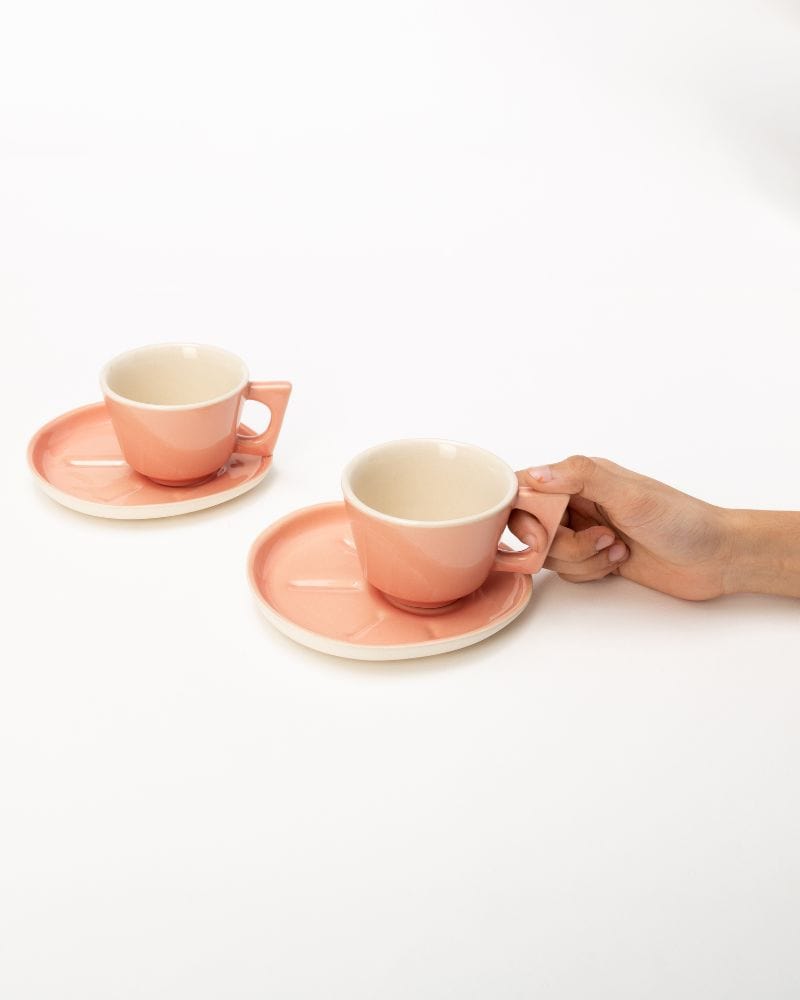 Ware Innovations Mug Jojo Coffee Cup and Saucer Set Melon (215 ml) (Set of 2 cups and saucers)