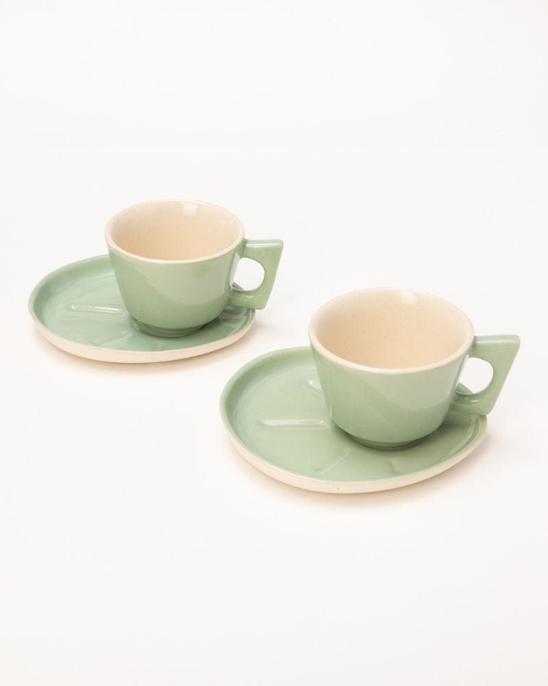 Ware Innovations Mug Jojo Coffee Cup and Saucer Set Tea Green (215 ml) (Set of 2 cups and saucers)