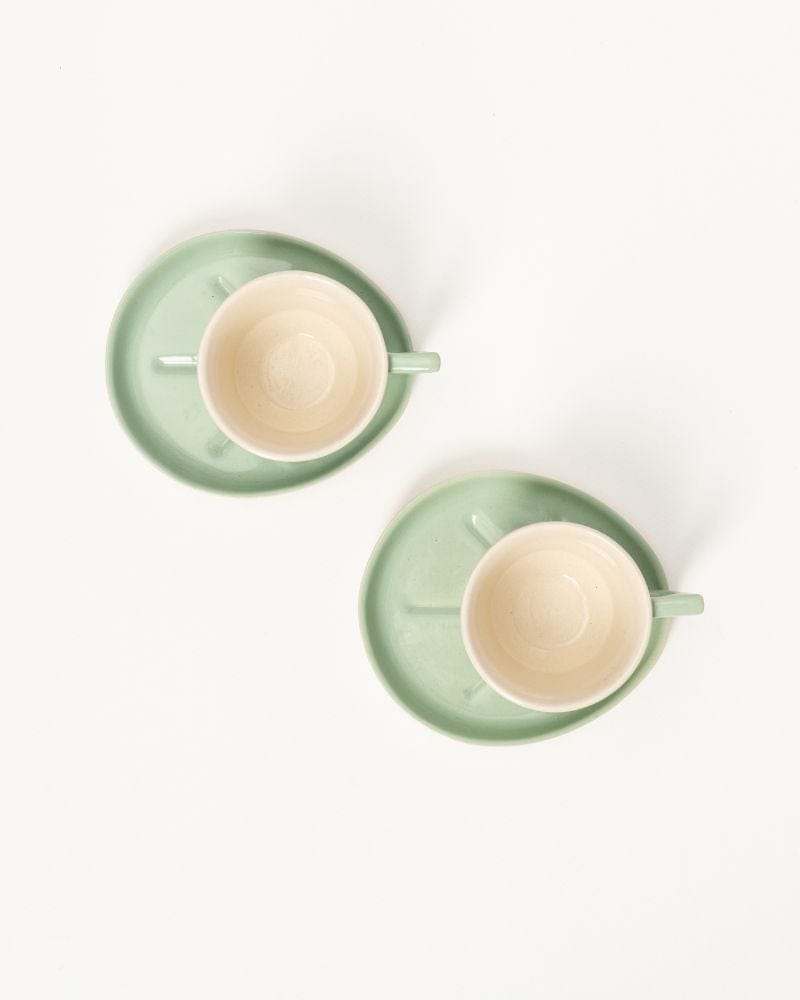 Ware Innovations Mug Jojo Coffee Cup and Saucer Set Tea Green (215 ml) (Set of 2 cups and saucers)