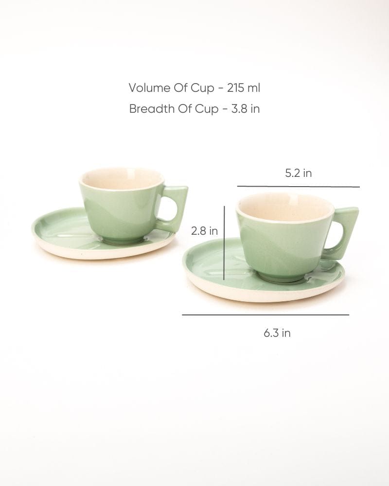 Ware Innovations Mug Jojo Coffee Cup and Saucer Set Tea Green (215 ml) (Set of 2 cups and saucers)