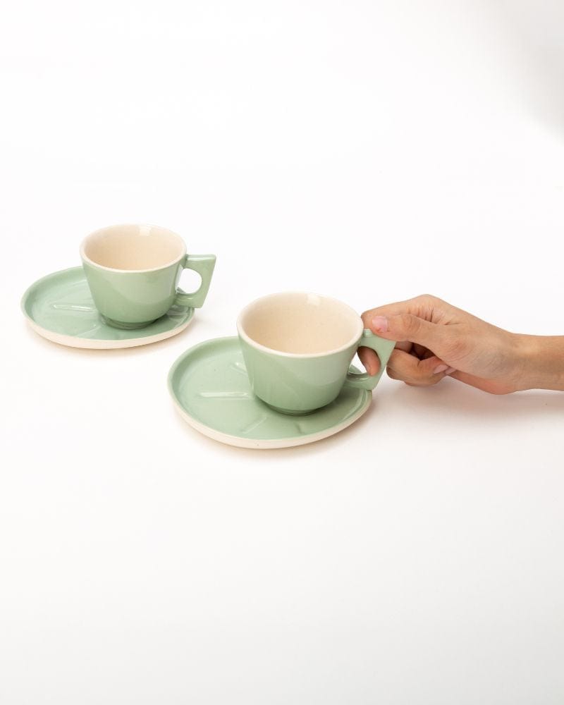 Ware Innovations Mug Jojo Coffee Cup and Saucer Set Tea Green (215 ml) (Set of 2 cups and saucers)