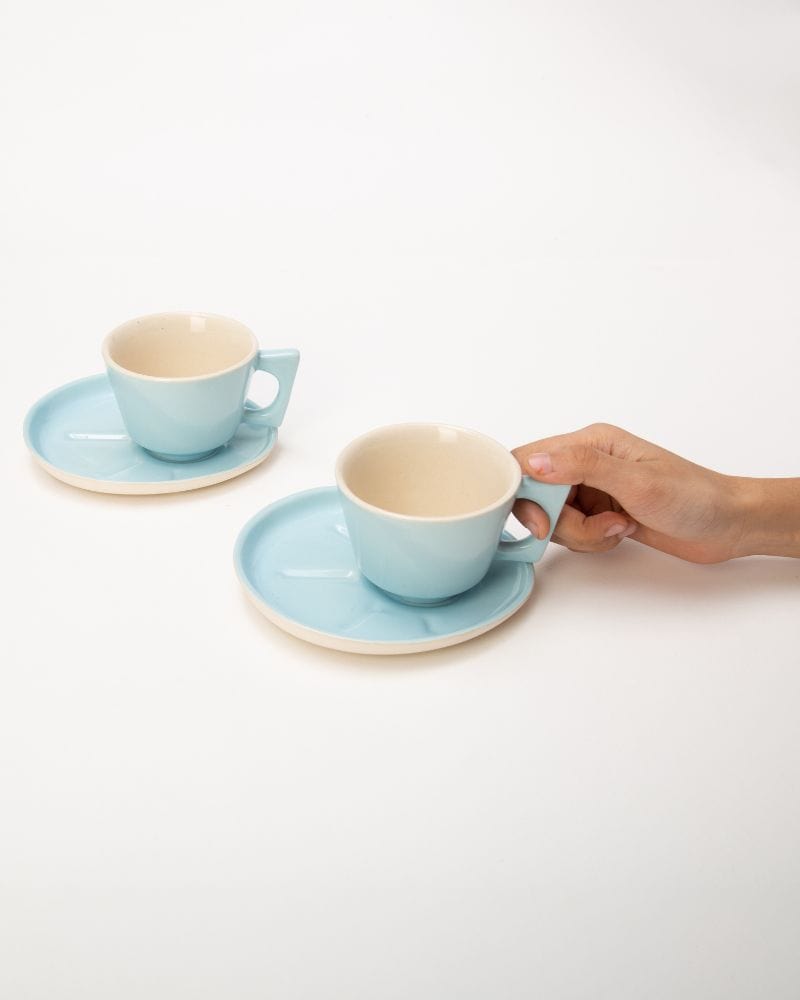Ware Innovations Mug Jojo Tea Cup Set Aqua (215 ml) (Set of 2 cups and saucers)