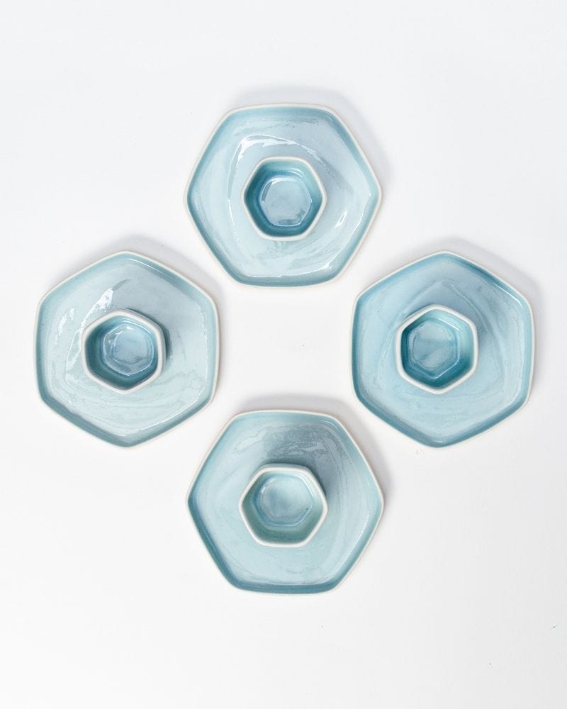 Aqua Honeycomb Snack Plate and Bowl Set