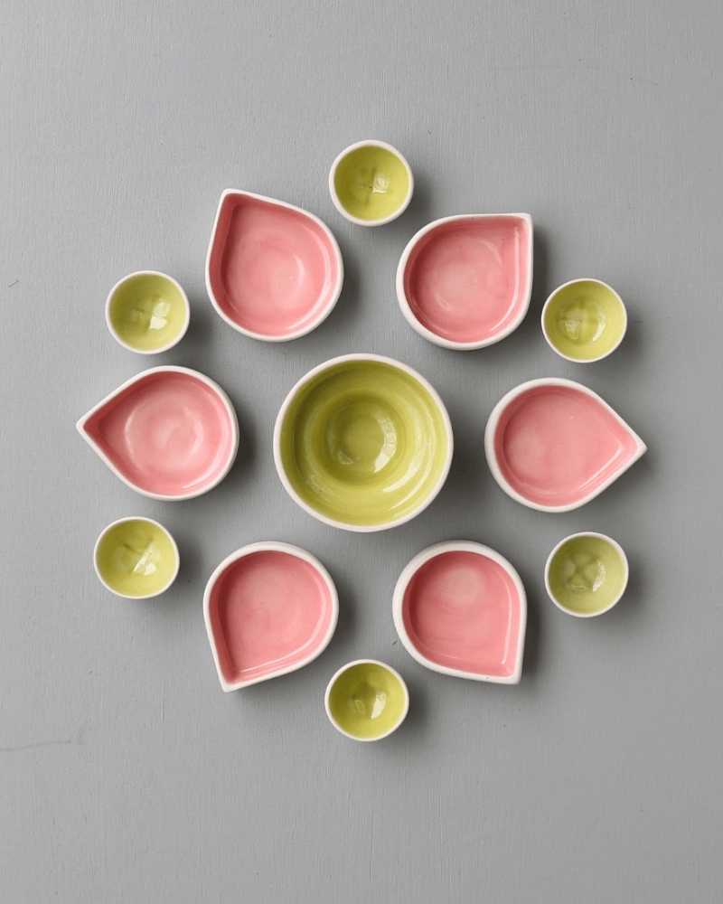 Rangoli Table Setting Nude (13 pieces)- Snack Set - Stoneware Ceramic